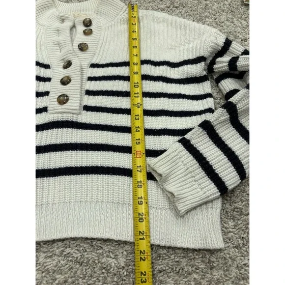 Sezane Ivory and Black Striped Button Henley Sweater - Picture 5 of 16